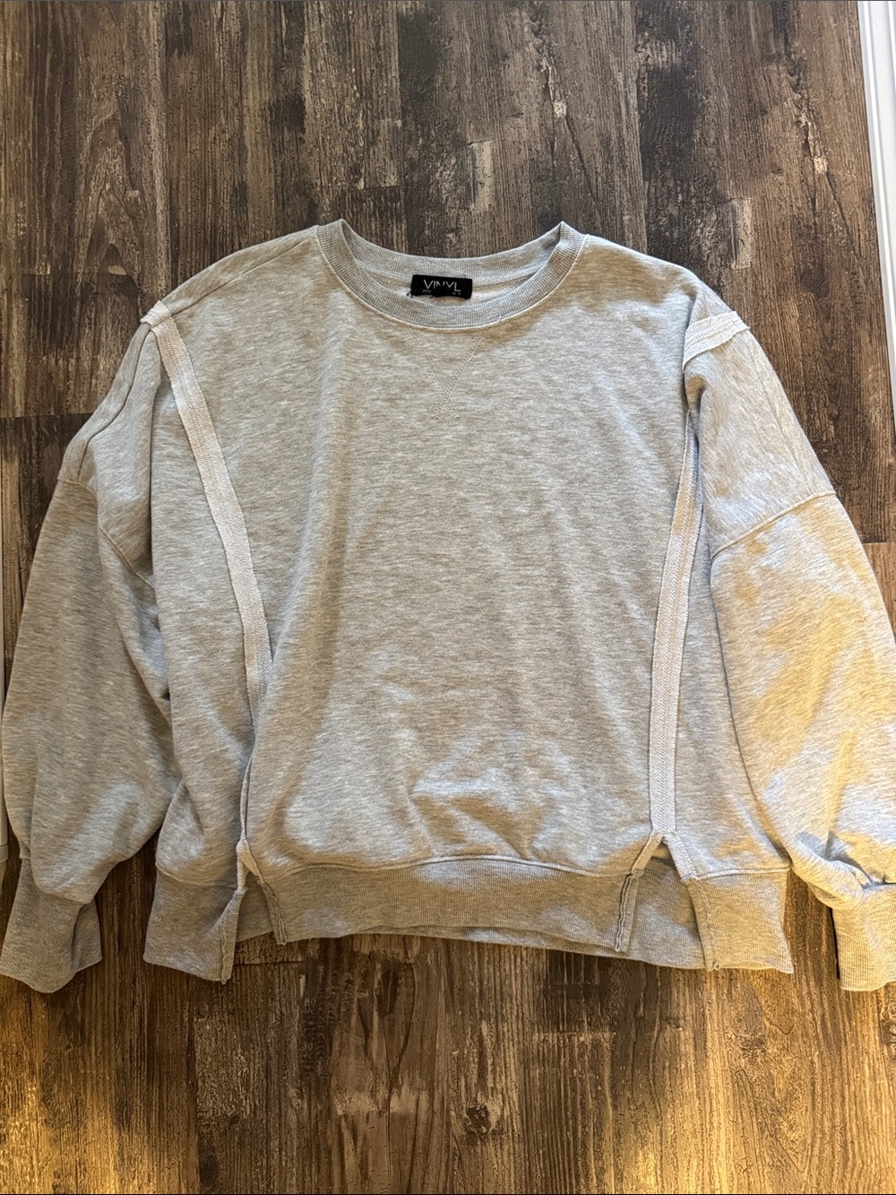 Light Gray Crewneck Sweatshirt with Split-Seam Detail